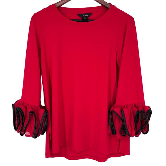 Ali Miles Tops - Ali miles Sz Small Vibrant Red Puff Sleeve Wearable Art to Wear Formal Shirt Top